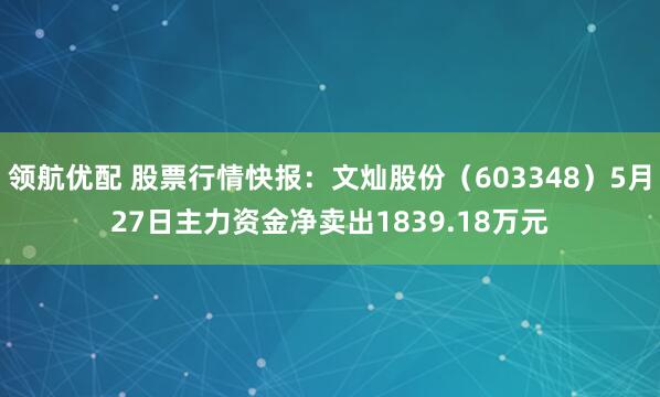 领航优配 股票行情快报：文灿股份（603348）5月27日主力资金净卖出1839.18万元